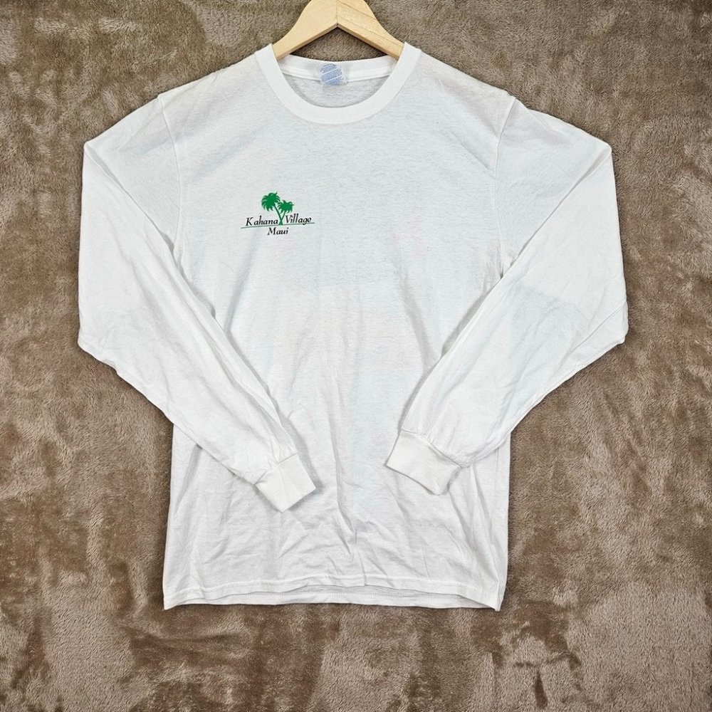 Kahana Village Maui Hawaii White T-Shirt Men's Size M Port & Company Long Sleeve - Picture 1 of 10